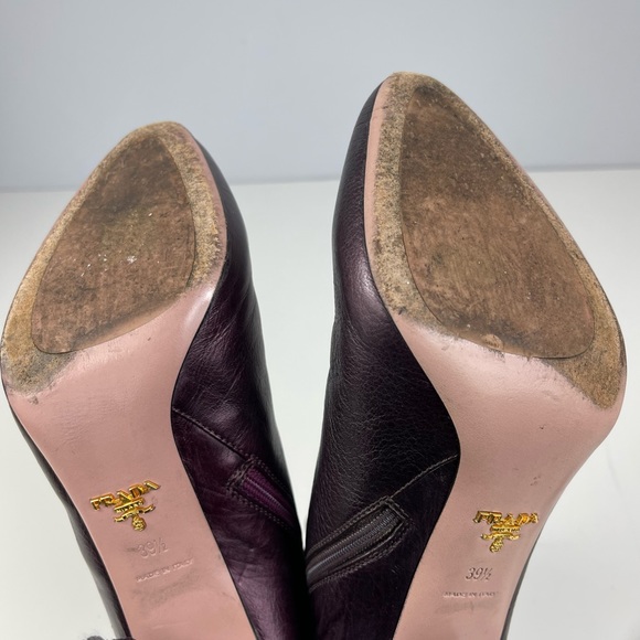 PRADA Women’s Plum Metallic Bronzed High Heel Side Zip Ankle Boots Booties 39.5 - Picture 12 of 16